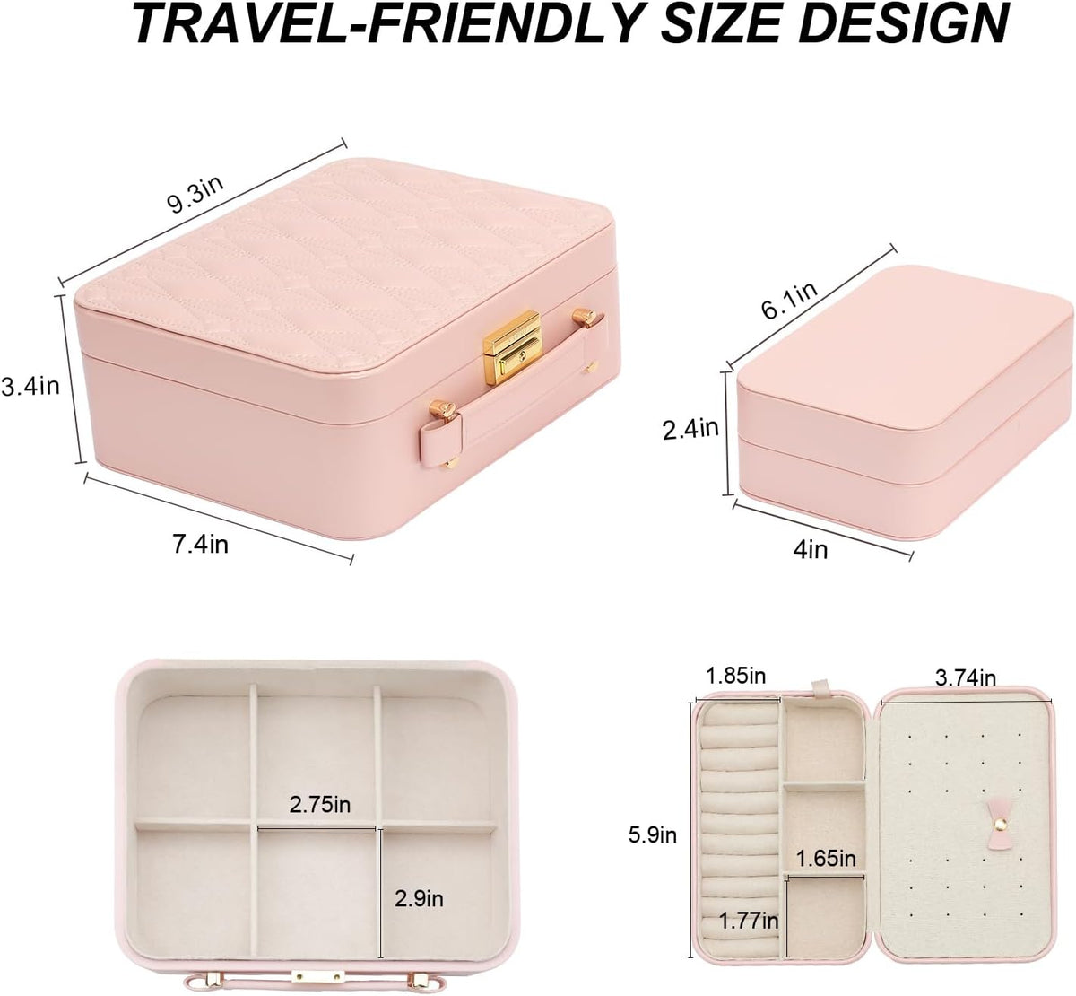 Travel Jewelry Case Large Jewelry Box Jewelry Travel Organizer Jewelry Case with Handle Removable Tray Best Gift for Women Girls (Grey)