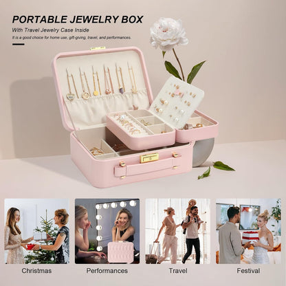 Travel Jewelry Case Large Jewelry Box Jewelry Travel Organizer Jewelry Case with Handle Removable Tray Best Gift for Women Girls (Grey)