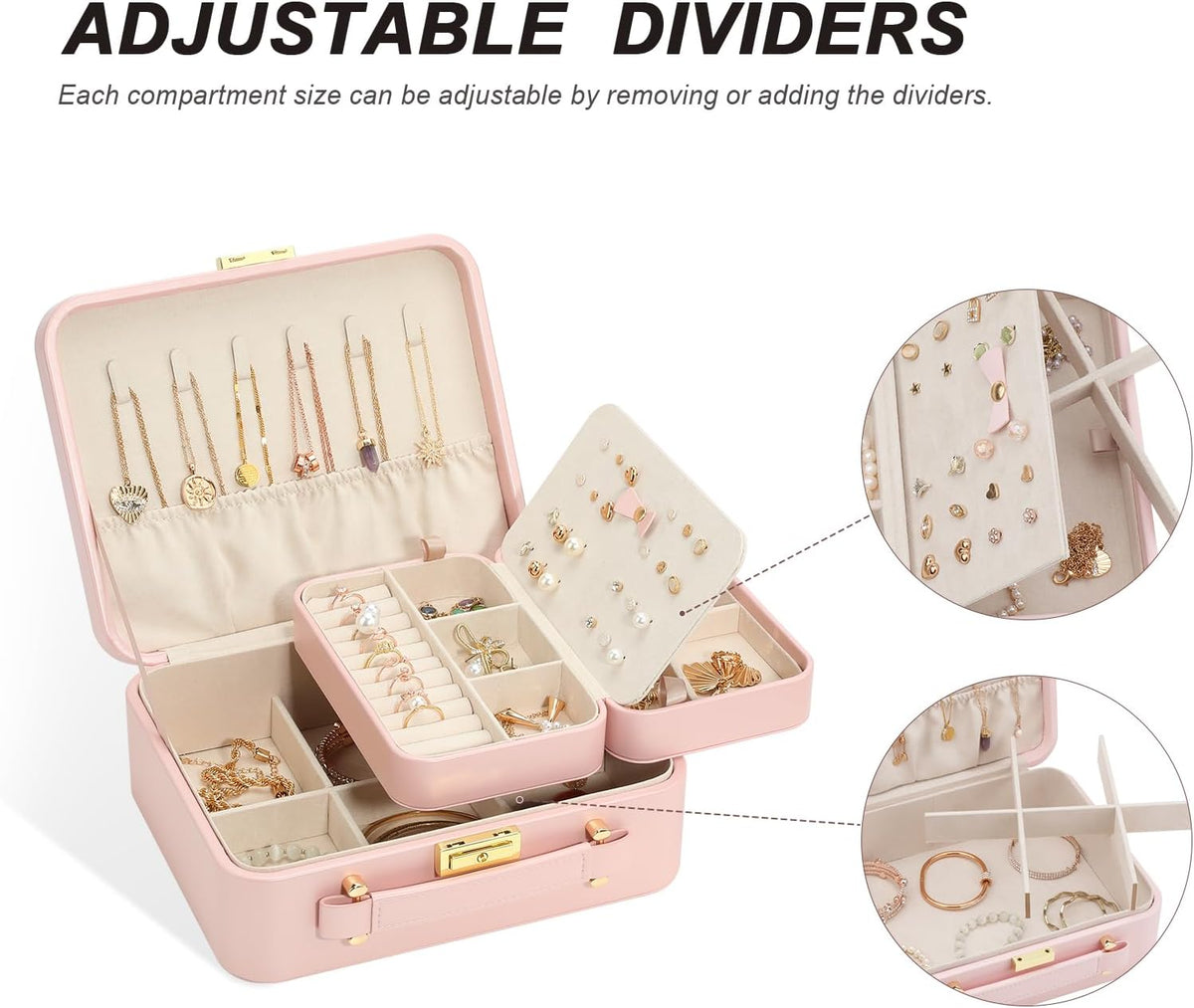 Travel Jewelry Case Large Jewelry Box Jewelry Travel Organizer Jewelry Case with Handle Removable Tray Best Gift for Women Girls (Grey)