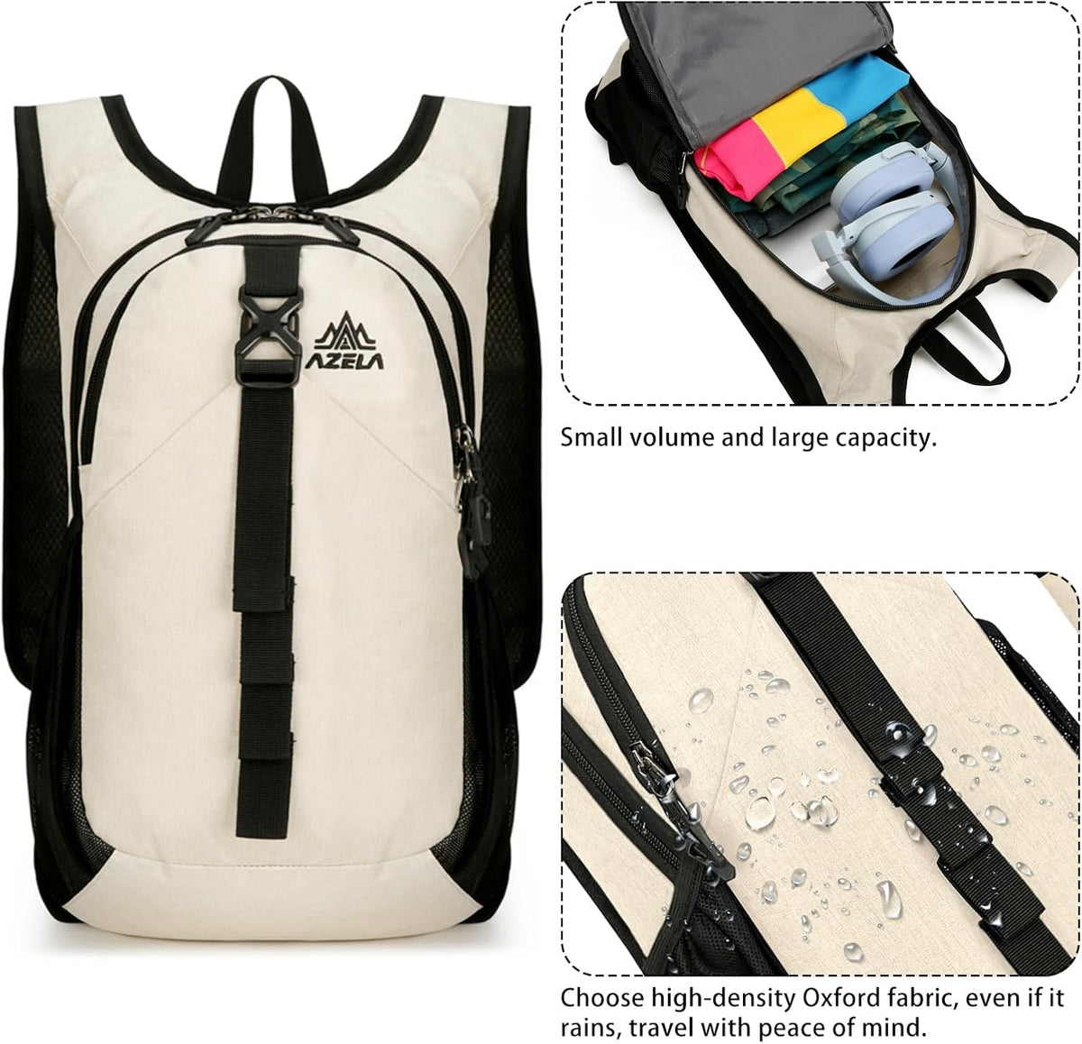 15L Small Hiking Backpack Foldable Ultralight Trekking Camping Outdoors Backpack for Women Men (beige)