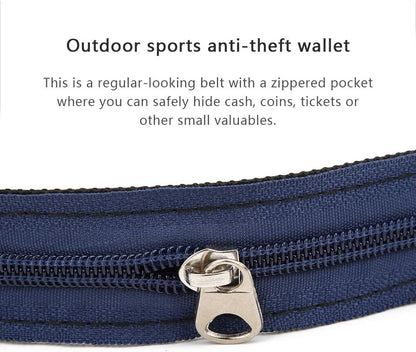 Anti Theft Money Belt with Zipper Pocket, Sports Waist Bag for Outdoor Activities, Concealed Wallet Belt for Running Travel Hiking, Secure Hidden Storage for Cash Cards Valuables (3CM)