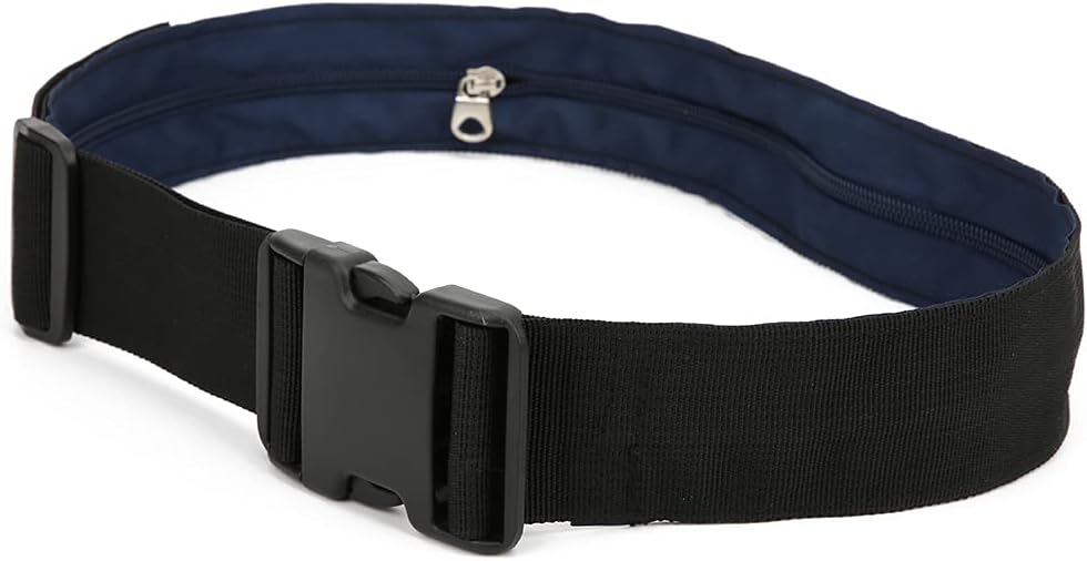 Anti Theft Money Belt with Zipper Pocket, Sports Waist Bag for Outdoor Activities, Concealed Wallet Belt for Running Travel Hiking, Secure Hidden Storage for Cash Cards Valuables (3CM)