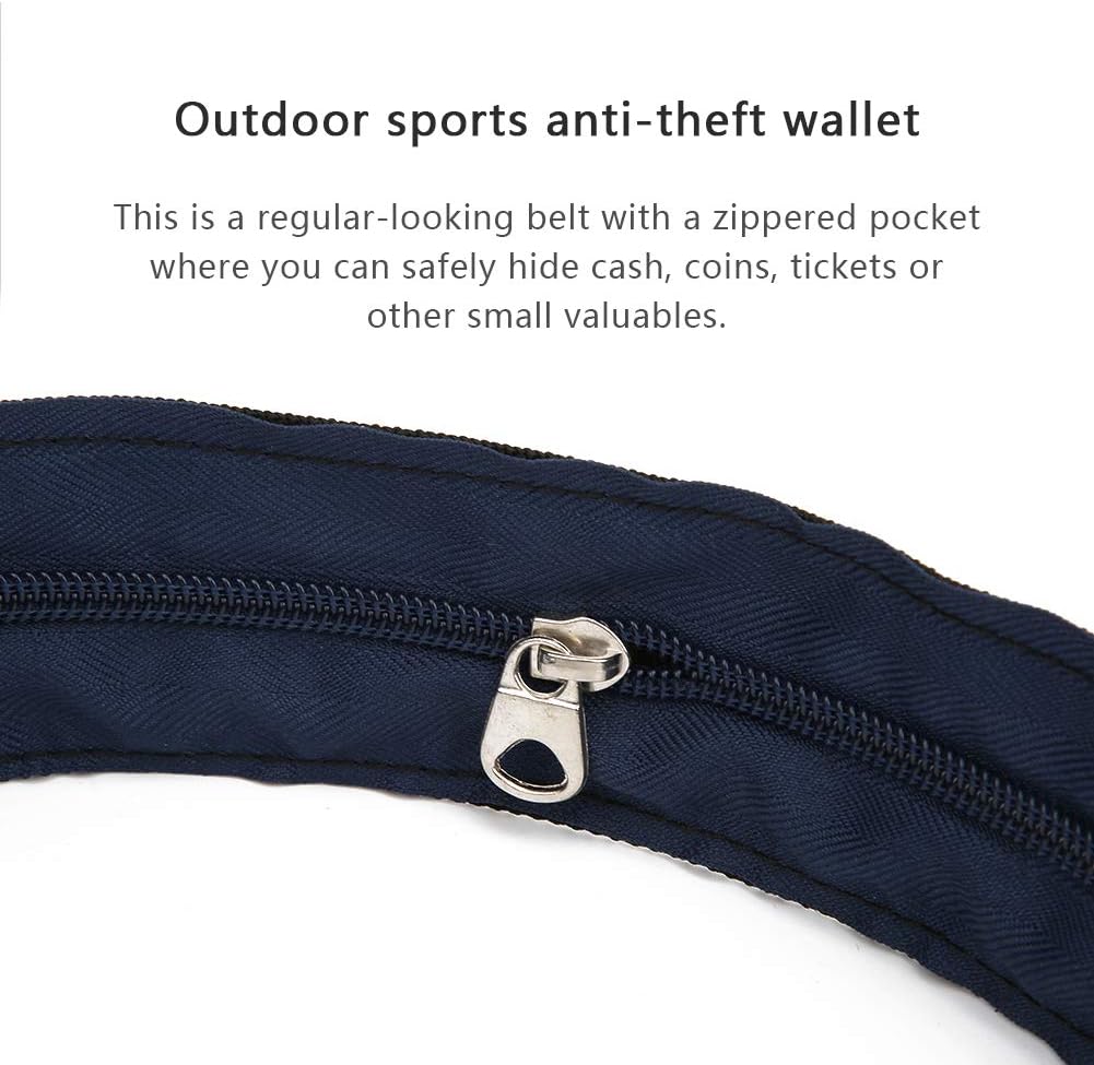 Anti Theft Money Belt with Zipper Pocket, Sports Waist Bag for Outdoor Activities, Concealed Wallet Belt for Running Travel Hiking, Secure Hidden Storage for Cash Cards Valuables (3CM)
