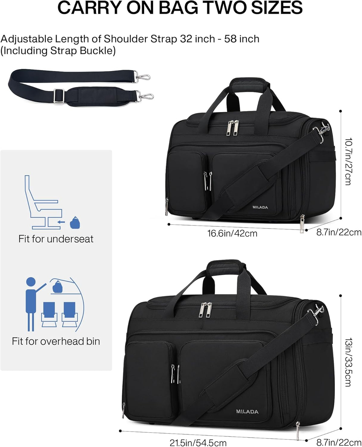 Underseat Carry On Luggage Bags for Travel Lightweight Foldable Carry On Bags for Airplanes Small Duffle Bag for Men Women TSA Approved Underseat Bag Travel Tote Bags, Black