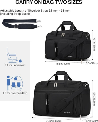 Underseat Carry On Luggage Bags for Travel Lightweight Foldable Carry On Bags for Airplanes Small Duffle Bag for Men Women TSA Approved Underseat Bag Travel Tote Bags, Black