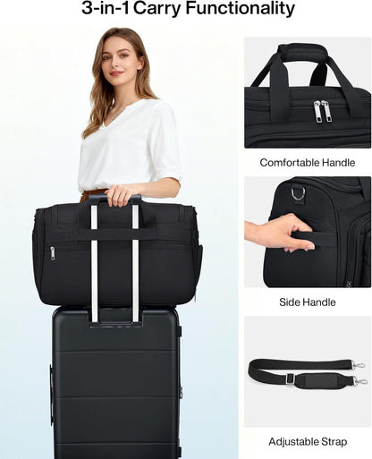 Underseat Carry On Luggage Bags for Travel Lightweight Foldable Carry On Bags for Airplanes Small Duffle Bag for Men Women TSA Approved Underseat Bag Travel Tote Bags, Black