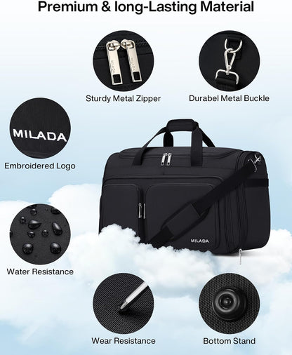 Underseat Carry On Luggage Bags for Travel Lightweight Foldable Carry On Bags for Airplanes Small Duffle Bag for Men Women TSA Approved Underseat Bag Travel Tote Bags, Black