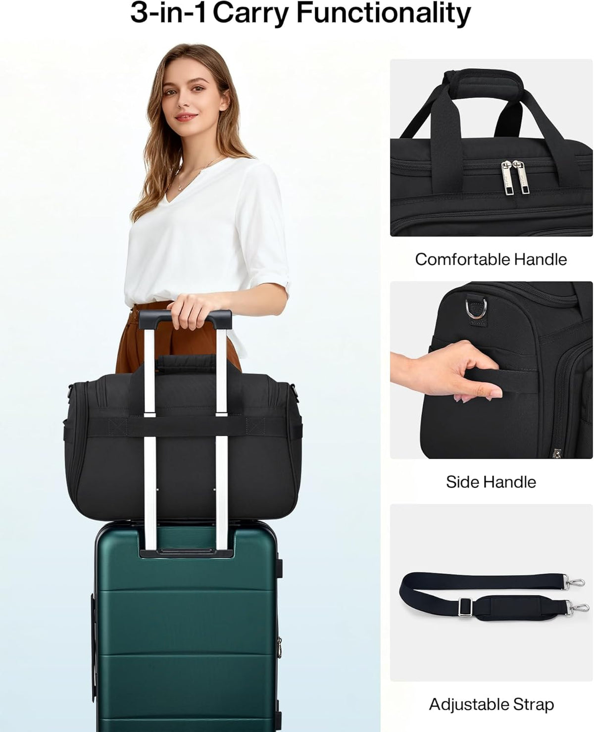 Underseat Carry On Luggage Bags for Travel Lightweight Foldable Carry On Bags for Airplanes Small Duffle Bag for Men Women TSA Approved Underseat Bag Travel Tote Bags, Black