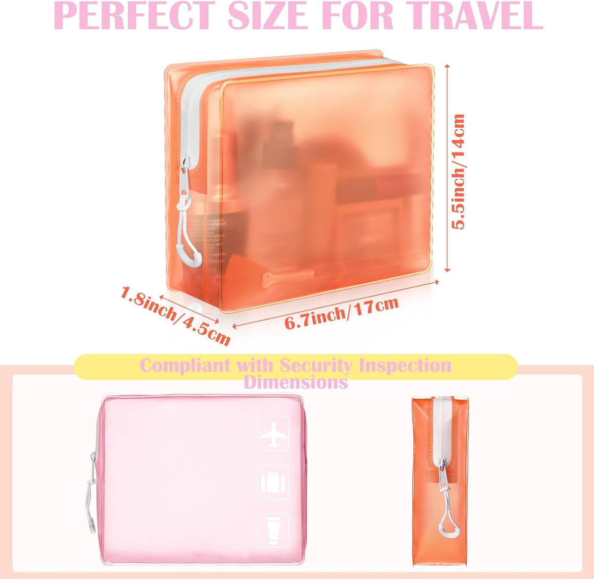 4 Pack TSA Approved Travel Toiletry Bags Frosted Translucent Leak-proof Cosmetic Makeup Bags for Women Men Travel Organizer Airport Security(Pastel,8.5 x 6.3 x 2.9 Inch)