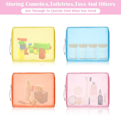 4 Pack TSA Approved Travel Toiletry Bags Frosted Translucent Leak-proof Cosmetic Makeup Bags for Women Men Travel Organizer Airport Security(Pastel,8.5 x 6.3 x 2.9 Inch)