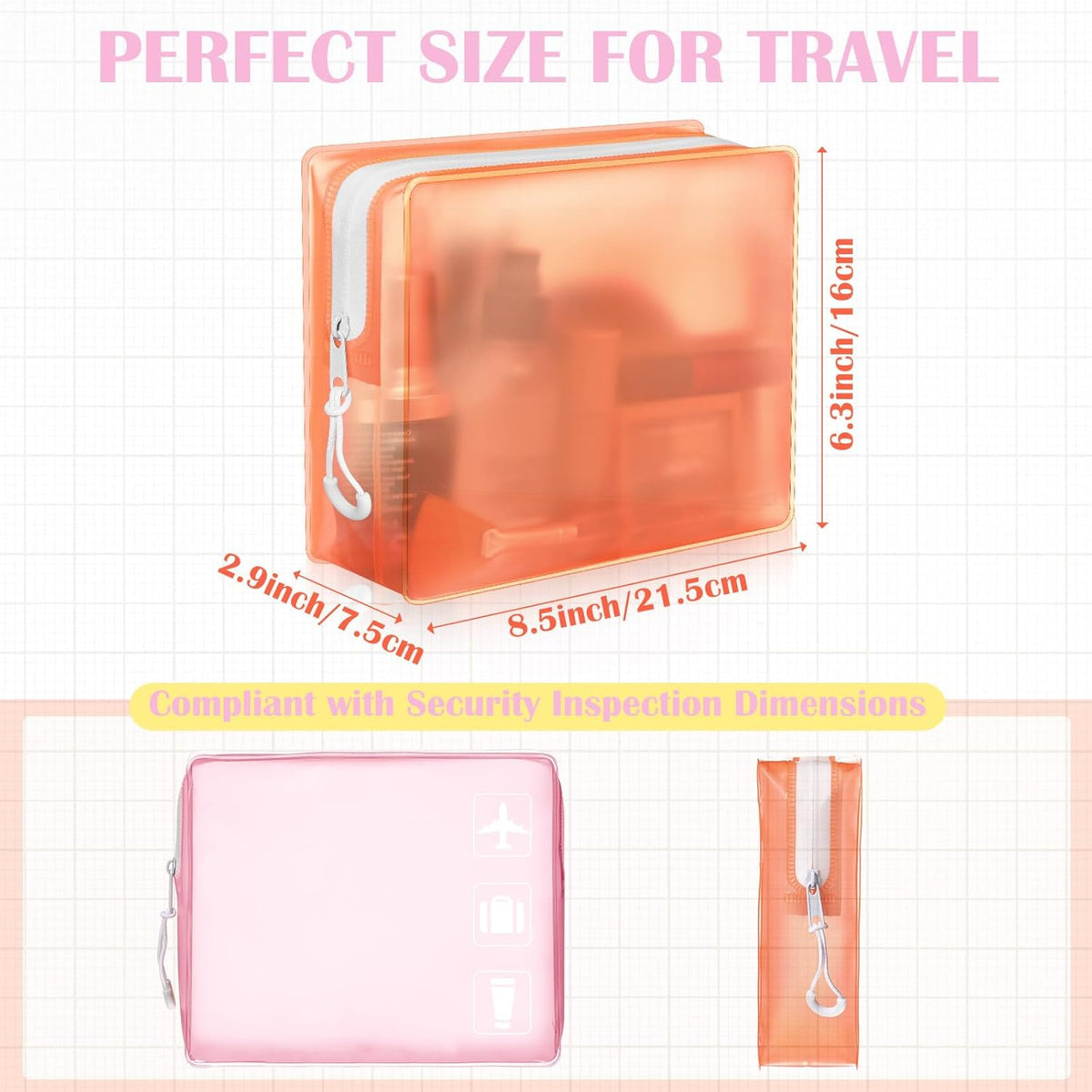 4 Pack TSA Approved Travel Toiletry Bags Frosted Translucent Leak-proof Cosmetic Makeup Bags for Women Men Travel Organizer Airport Security(Pastel,8.5 x 6.3 x 2.9 Inch)