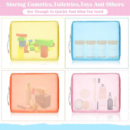 4 Pack TSA Approved Travel Toiletry Bags Frosted Translucent Leak-proof Cosmetic Makeup Bags for Women Men Travel Organizer Airport Security(Pastel,8.5 x 6.3 x 2.9 Inch)