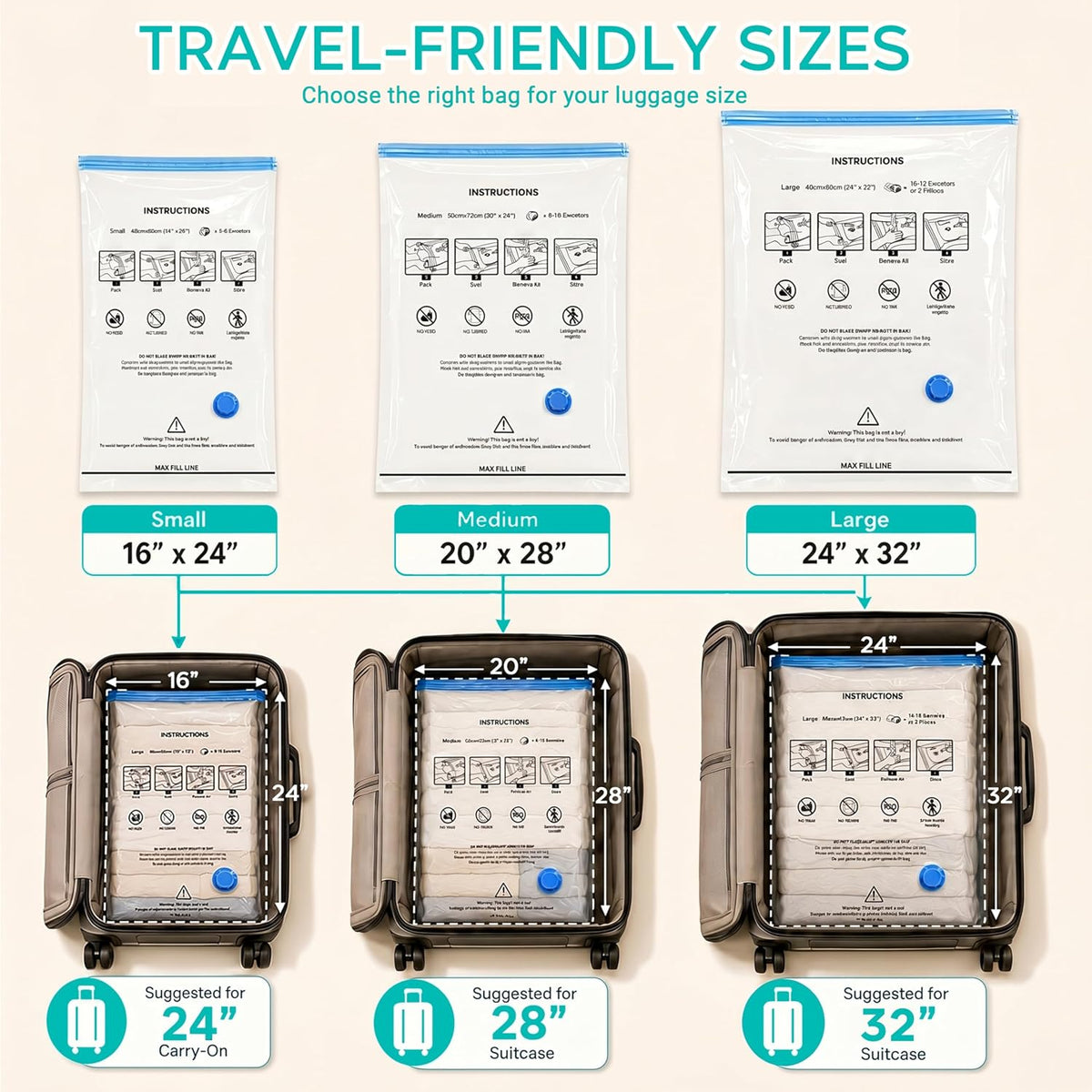 Travel Vacuum Bags with Pump, 80% Space Saver Vacuum Seal Bags for Clothing Travel, 12 Pack Vacuum Sealer Bag with Rechargeable Cordless Pump Set for Luggage, Clothes & Traveling (4L/4M/4S)