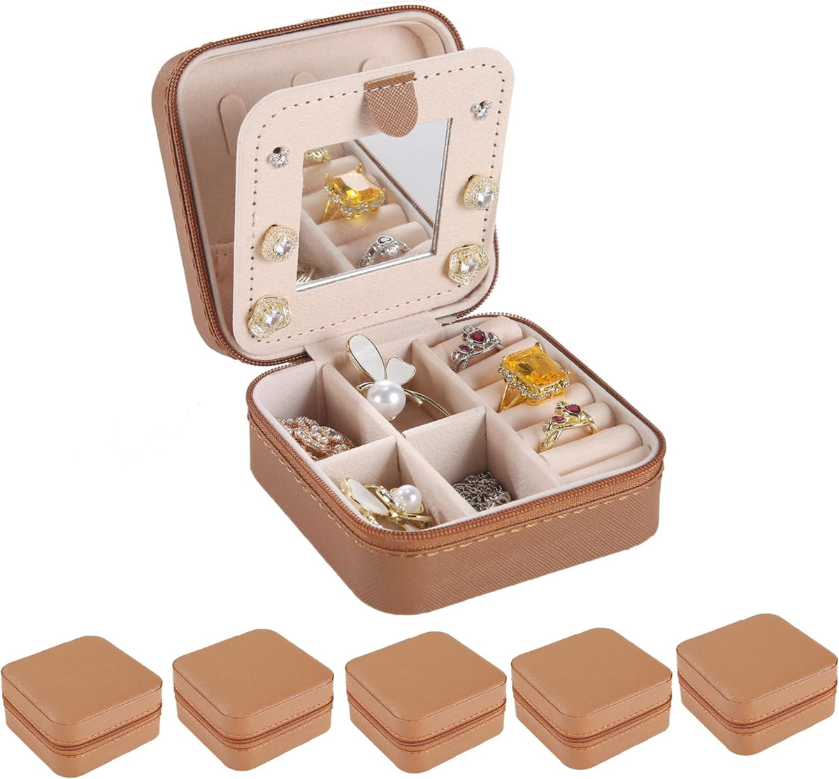 Travel jewelry case Travel jewelry box Travel Jewelry Organizer Small box Gift for Girls Women with Mirror(Green)