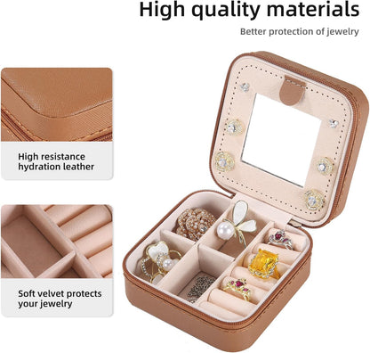 Travel jewelry case Travel jewelry box Travel Jewelry Organizer Small box Gift for Girls Women with Mirror(Green)
