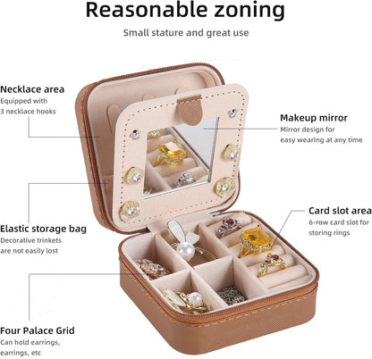 Travel jewelry case Travel jewelry box Travel Jewelry Organizer Small box Gift for Girls Women with Mirror(Green)