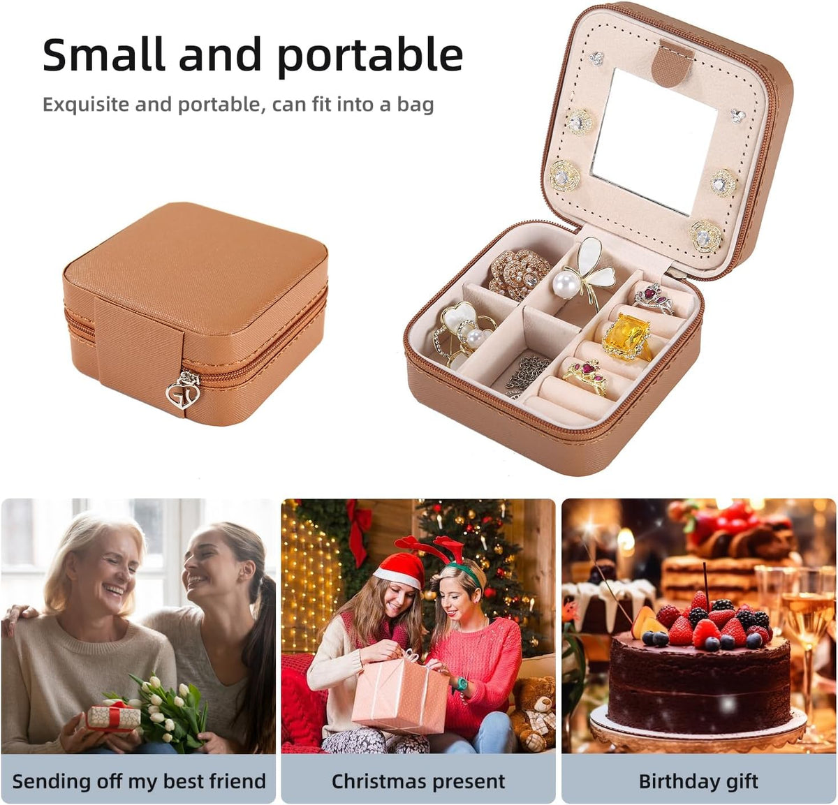Travel jewelry case Travel jewelry box Travel Jewelry Organizer Small box Gift for Girls Women with Mirror(Green)