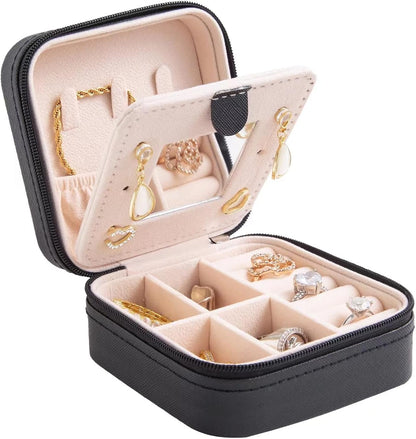 Travel jewelry case Travel jewelry box Travel Jewelry Organizer Small box Gift for Girls Women with Mirror(Green)