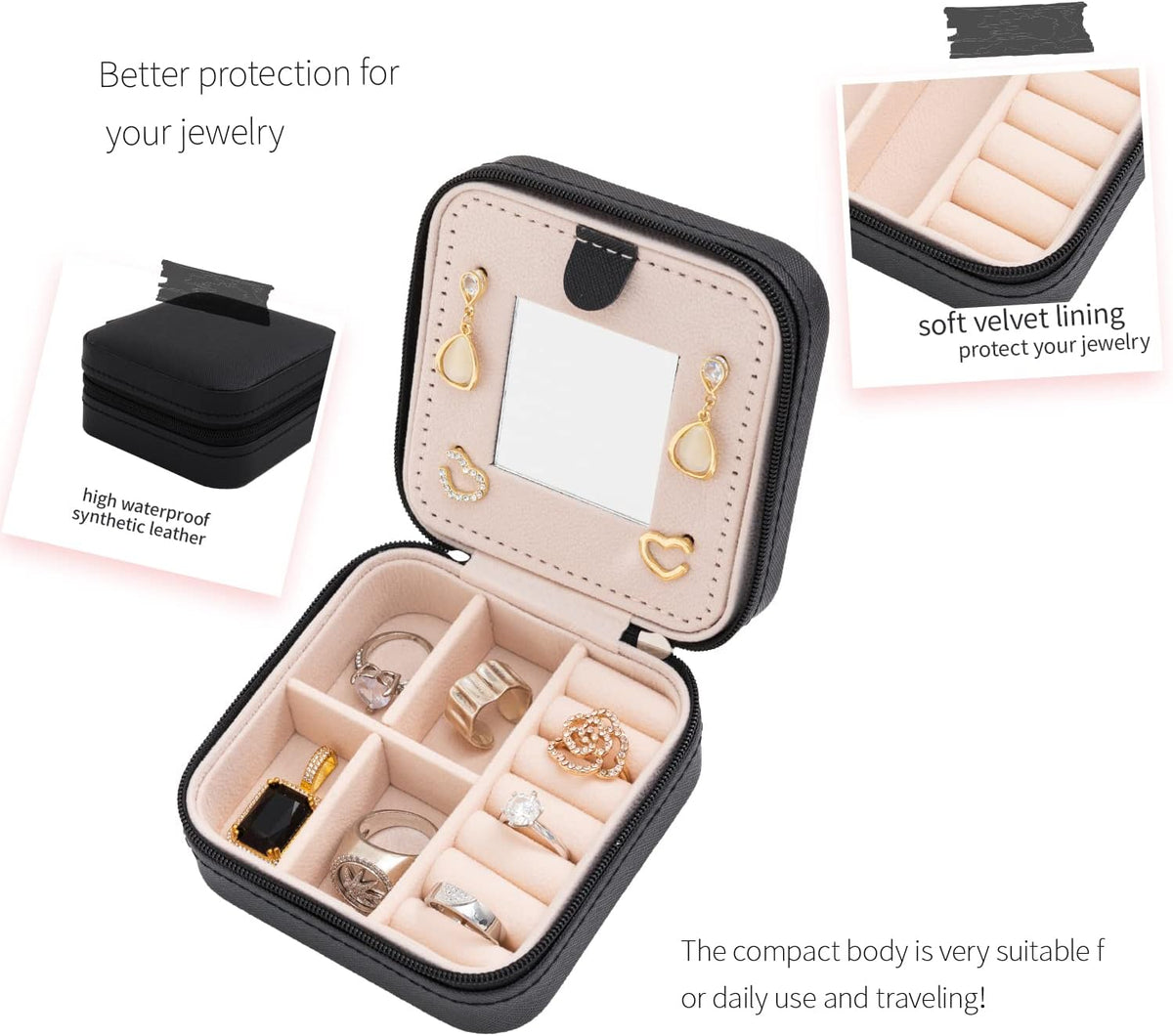Travel jewelry case Travel jewelry box Travel Jewelry Organizer Small box Gift for Girls Women with Mirror(Green)