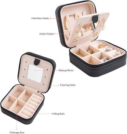 Travel jewelry case Travel jewelry box Travel Jewelry Organizer Small box Gift for Girls Women with Mirror(Green)