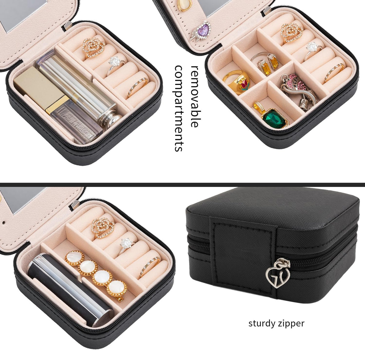 Travel jewelry case Travel jewelry box Travel Jewelry Organizer Small box Gift for Girls Women with Mirror(Green)