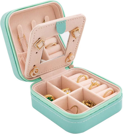 Travel jewelry case Travel jewelry box Travel Jewelry Organizer Small box Gift for Girls Women with Mirror(Green)