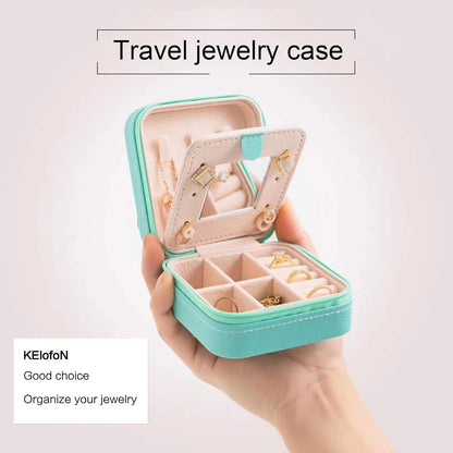 Travel jewelry case Travel jewelry box Travel Jewelry Organizer Small box Gift for Girls Women with Mirror(Green)