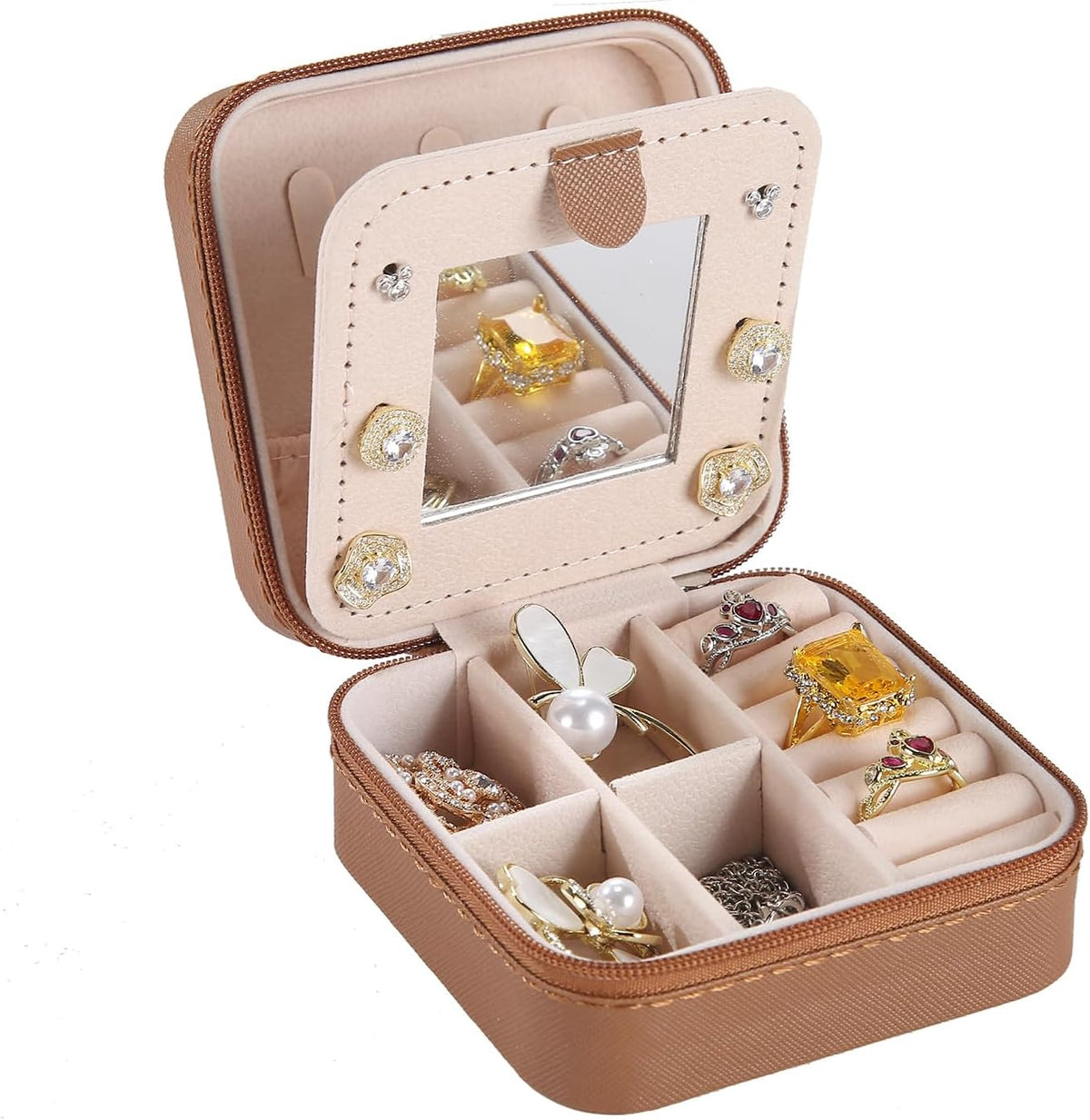 Travel jewelry case Travel jewelry box Travel Jewelry Organizer Small box Gift for Girls Women with Mirror(Green)