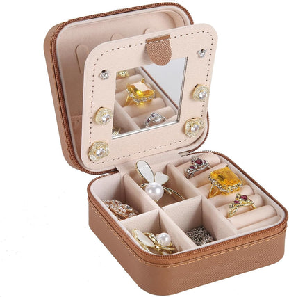 Travel jewelry case Travel jewelry box Travel Jewelry Organizer Small box Gift for Girls Women with Mirror(Green)