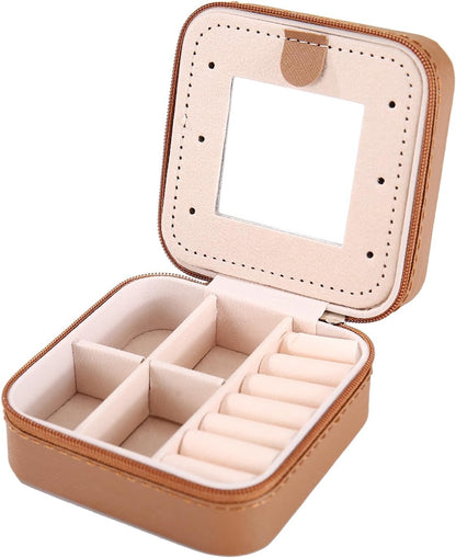 Travel jewelry case Travel jewelry box Travel Jewelry Organizer Small box Gift for Girls Women with Mirror(Green)