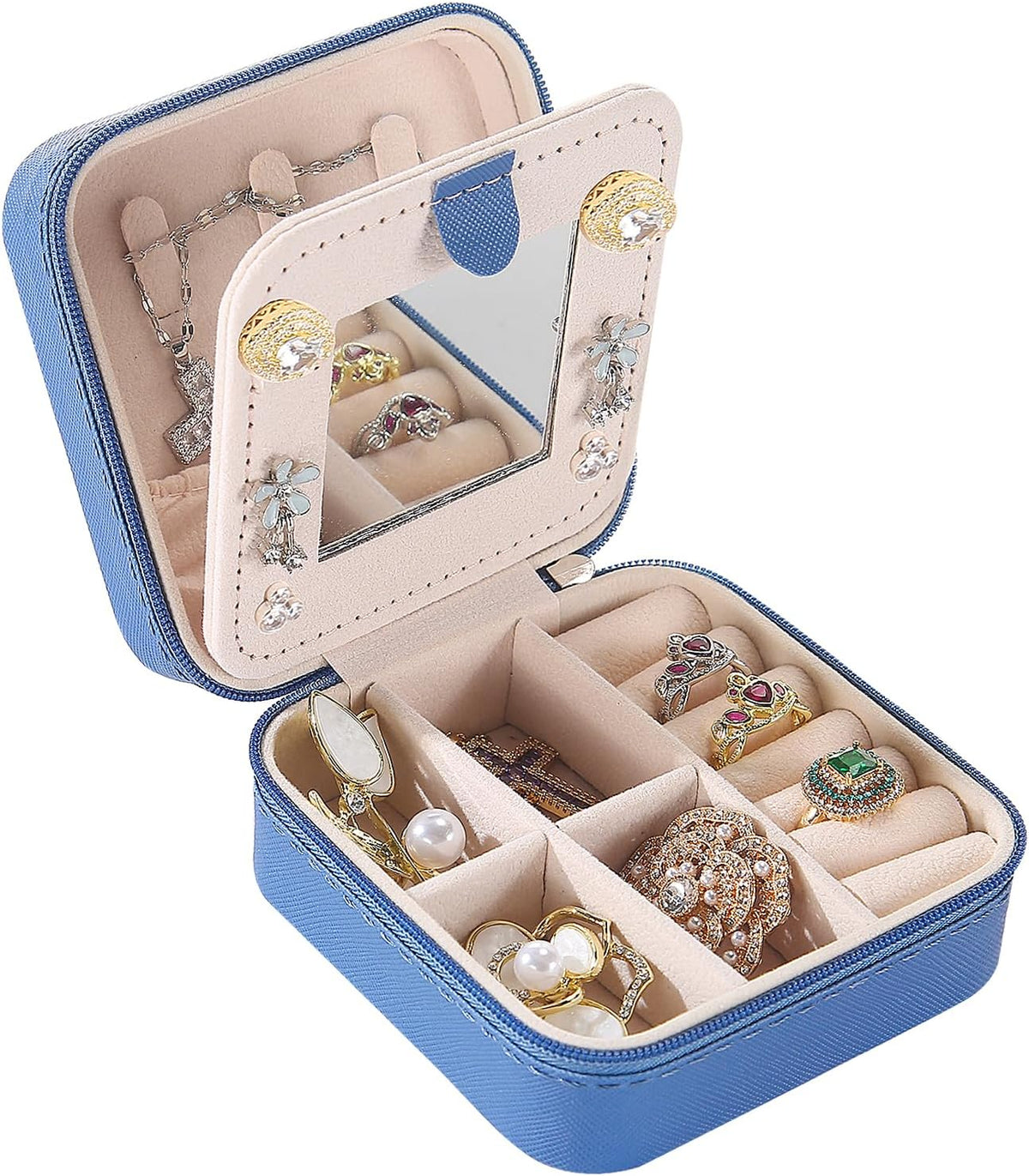 Travel jewelry case Travel jewelry box Travel Jewelry Organizer Small box Gift for Girls Women with Mirror(Green)