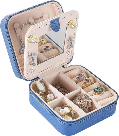 Travel jewelry case Travel jewelry box Travel Jewelry Organizer Small box Gift for Girls Women with Mirror(Green)
