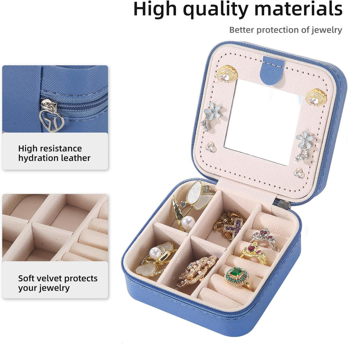 Travel jewelry case Travel jewelry box Travel Jewelry Organizer Small box Gift for Girls Women with Mirror(Green)