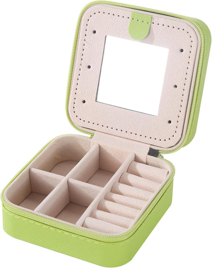 Travel jewelry case Travel jewelry box Travel Jewelry Organizer Small box Gift for Girls Women with Mirror(Green)