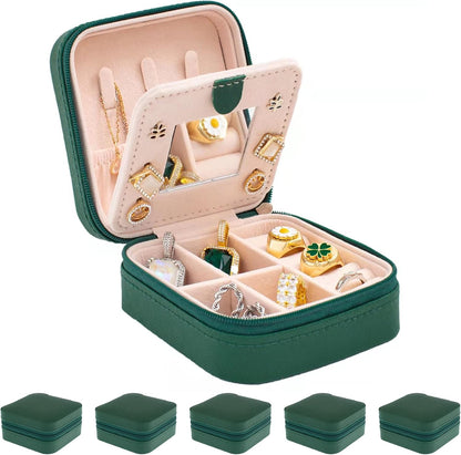 Travel jewelry case Travel jewelry box Travel Jewelry Organizer Small box Gift for Girls Women with Mirror(Green)