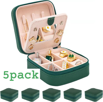 Travel jewelry case Travel jewelry box Travel Jewelry Organizer Small box Gift for Girls Women with Mirror(Green)