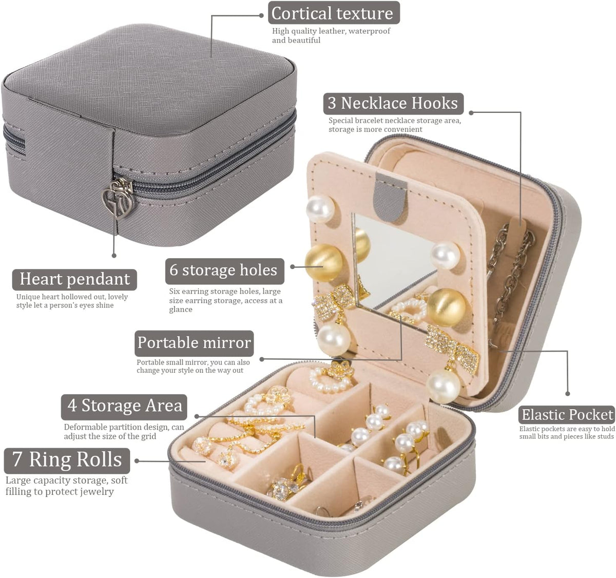 Travel jewelry case Travel jewelry box Travel Jewelry Organizer Small box Gift for Girls Women with Mirror(Green)