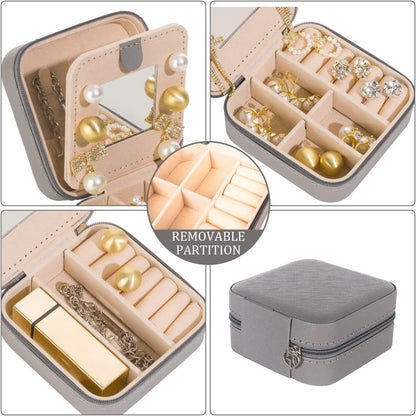 Travel jewelry case Travel jewelry box Travel Jewelry Organizer Small box Gift for Girls Women with Mirror(Green)