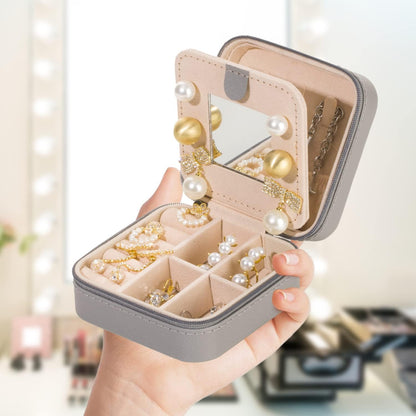 Travel jewelry case Travel jewelry box Travel Jewelry Organizer Small box Gift for Girls Women with Mirror(Green)