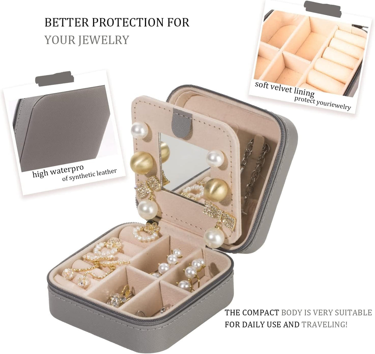 Travel jewelry case Travel jewelry box Travel Jewelry Organizer Small box Gift for Girls Women with Mirror(Green)