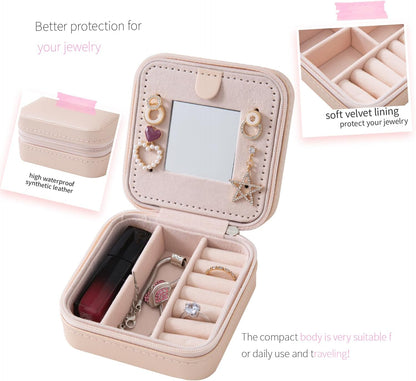 Travel jewelry case Travel jewelry box Travel Jewelry Organizer Small box Gift for Girls Women with Mirror(Green)