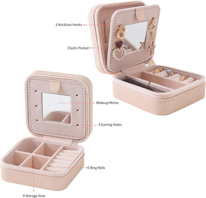 Travel jewelry case Travel jewelry box Travel Jewelry Organizer Small box Gift for Girls Women with Mirror(Green)