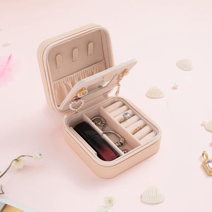 Travel jewelry case Travel jewelry box Travel Jewelry Organizer Small box Gift for Girls Women with Mirror(Green)