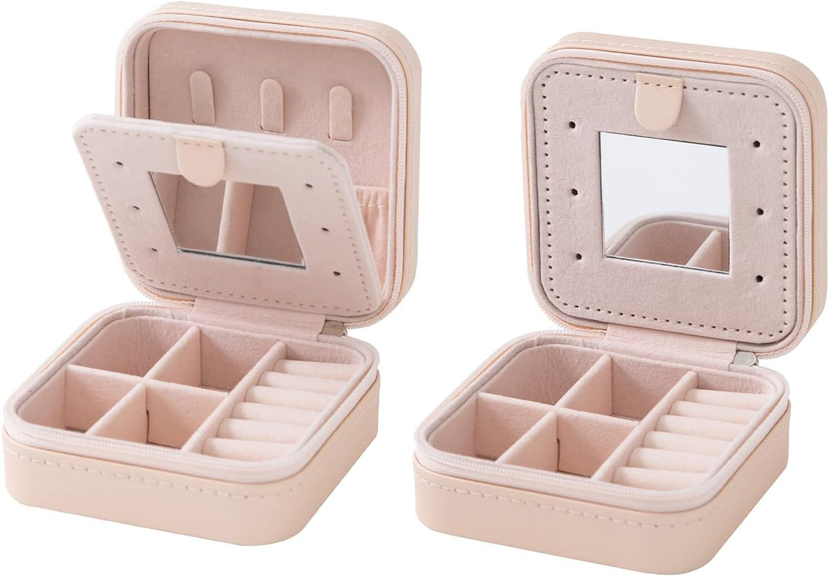 Travel jewelry case Travel jewelry box Travel Jewelry Organizer Small box Gift for Girls Women with Mirror(Green)