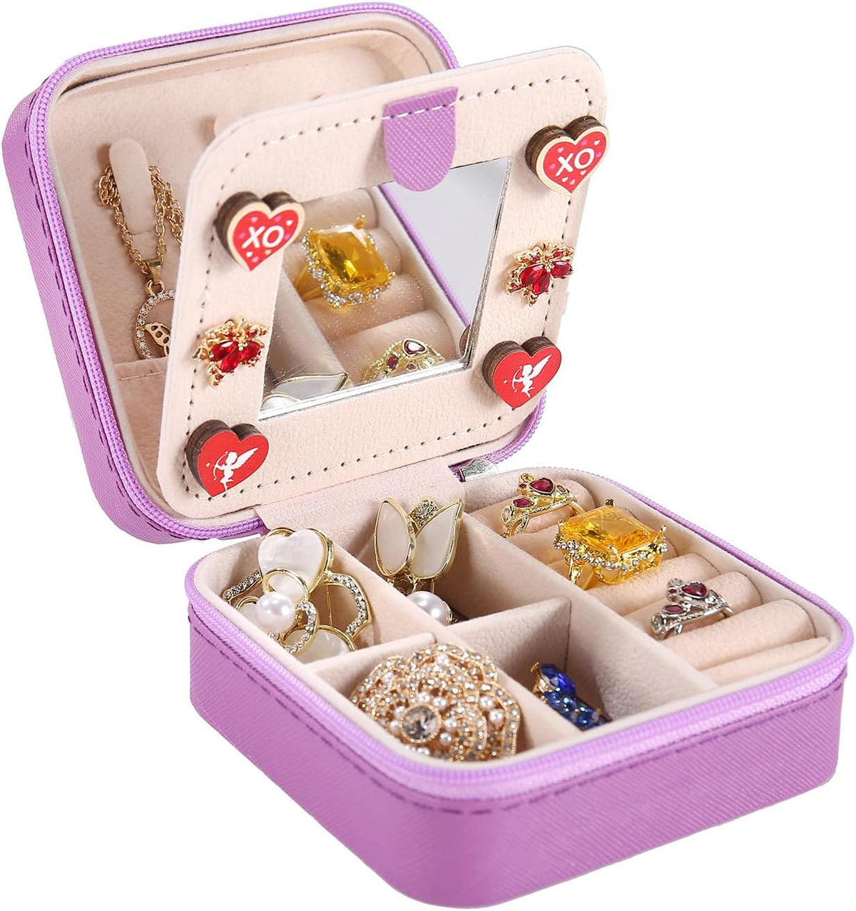 Travel jewelry case Travel jewelry box Travel Jewelry Organizer Small box Gift for Girls Women with Mirror(Green)