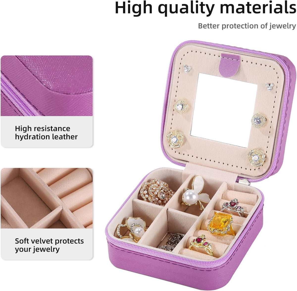 Travel jewelry case Travel jewelry box Travel Jewelry Organizer Small box Gift for Girls Women with Mirror(Green)