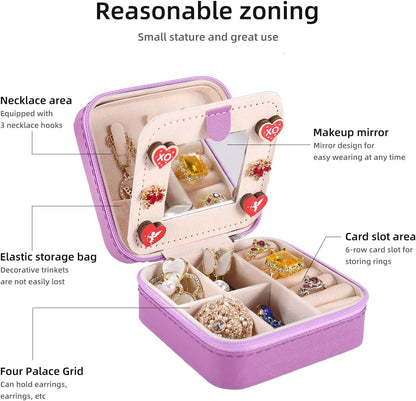 Travel jewelry case Travel jewelry box Travel Jewelry Organizer Small box Gift for Girls Women with Mirror(Green)