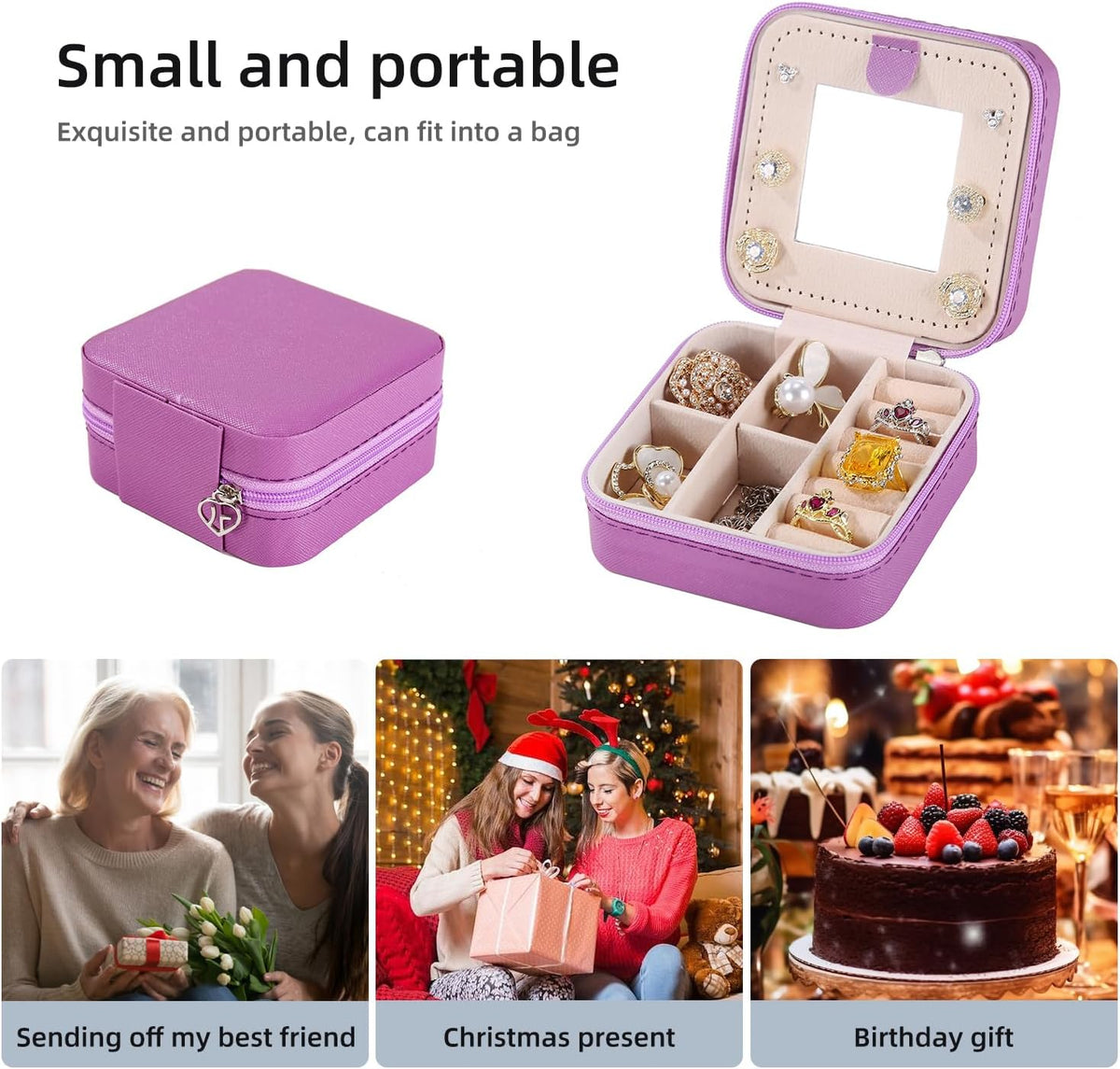 Travel jewelry case Travel jewelry box Travel Jewelry Organizer Small box Gift for Girls Women with Mirror(Green)