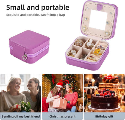 Travel jewelry case Travel jewelry box Travel Jewelry Organizer Small box Gift for Girls Women with Mirror(Green)