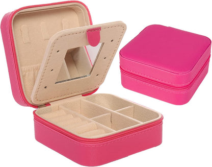 Travel jewelry case Travel jewelry box Travel Jewelry Organizer Small box Gift for Girls Women with Mirror(Green)